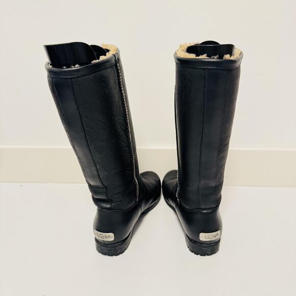 UGG Boots Womens 7 Black Leather Brooks Tall Shearling Lined Knee High Winter - Picture 6 of 10